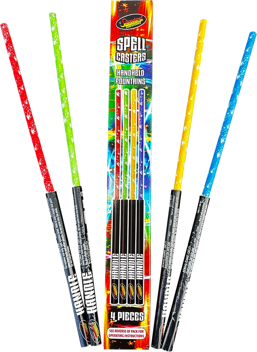 spell casters fountain sparks long red green yellow and blue multicolour packaging sixty 60 seconds four pieces
