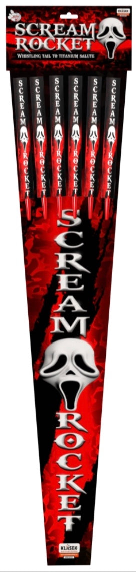 6 scream rockets that whistle up and finish with a titanium salute