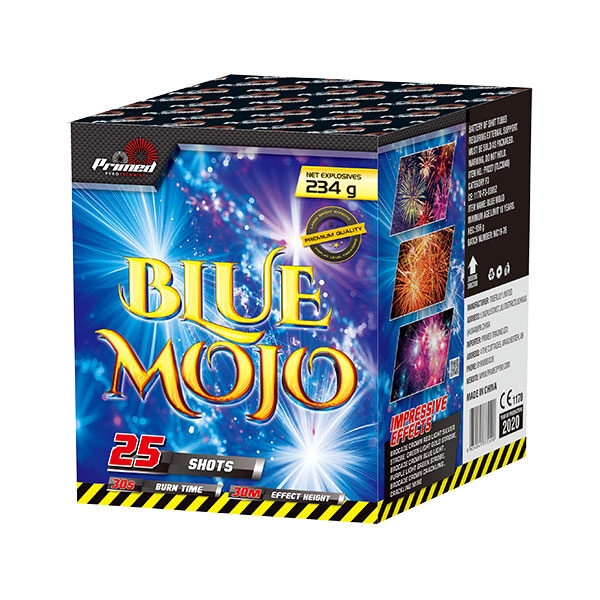 primed pyrotechnics blue mojo 25 shot firework blue coloured firework